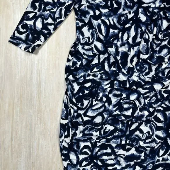 Lauren Ralph Lauren Navy White Abstract Print Ruched 3/4 Sleeve Sheath Dress 16 - Picture 4 of 14